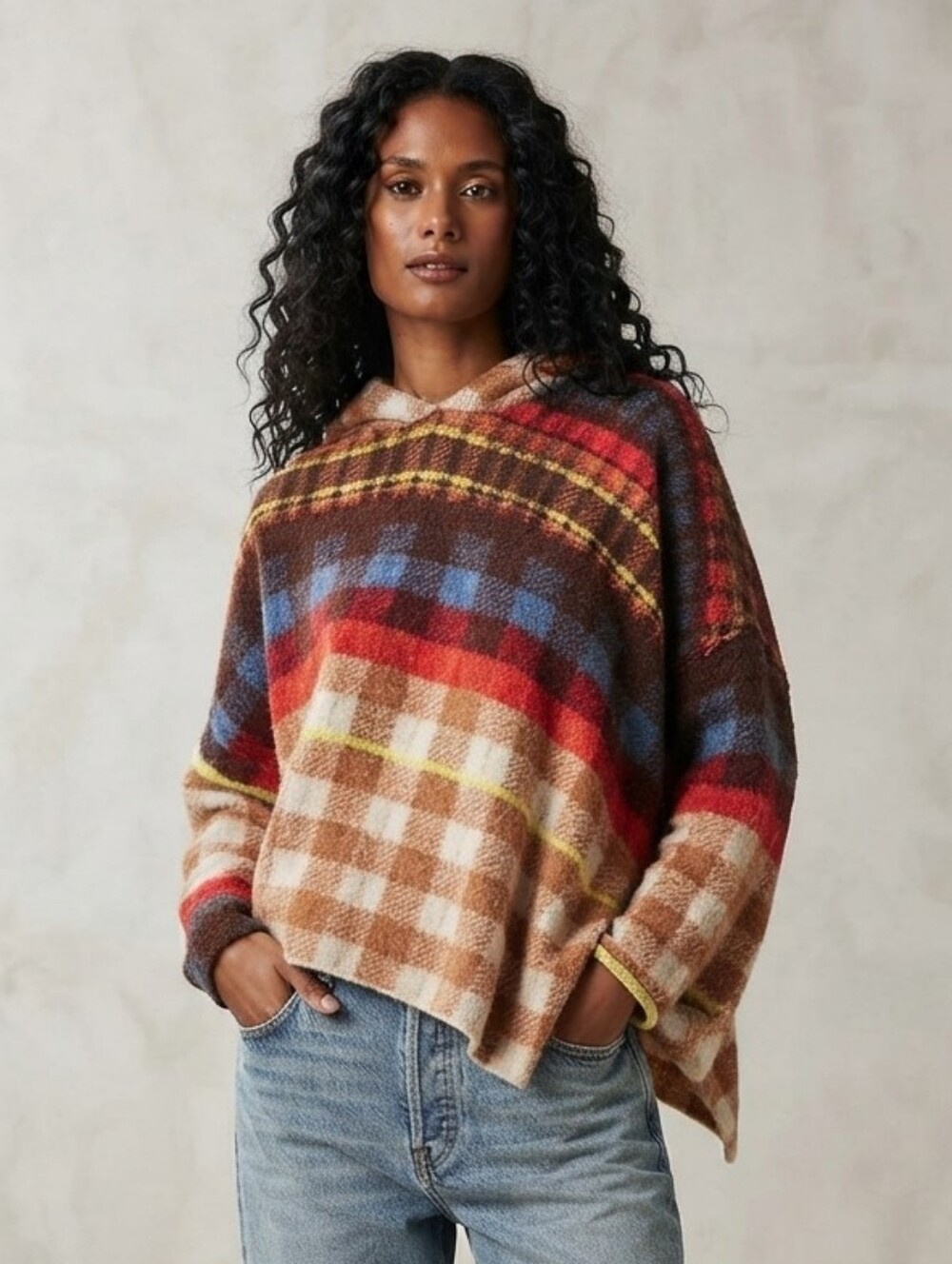 Free People Ainsley Oversized Wool Hooded Poncho Size Small